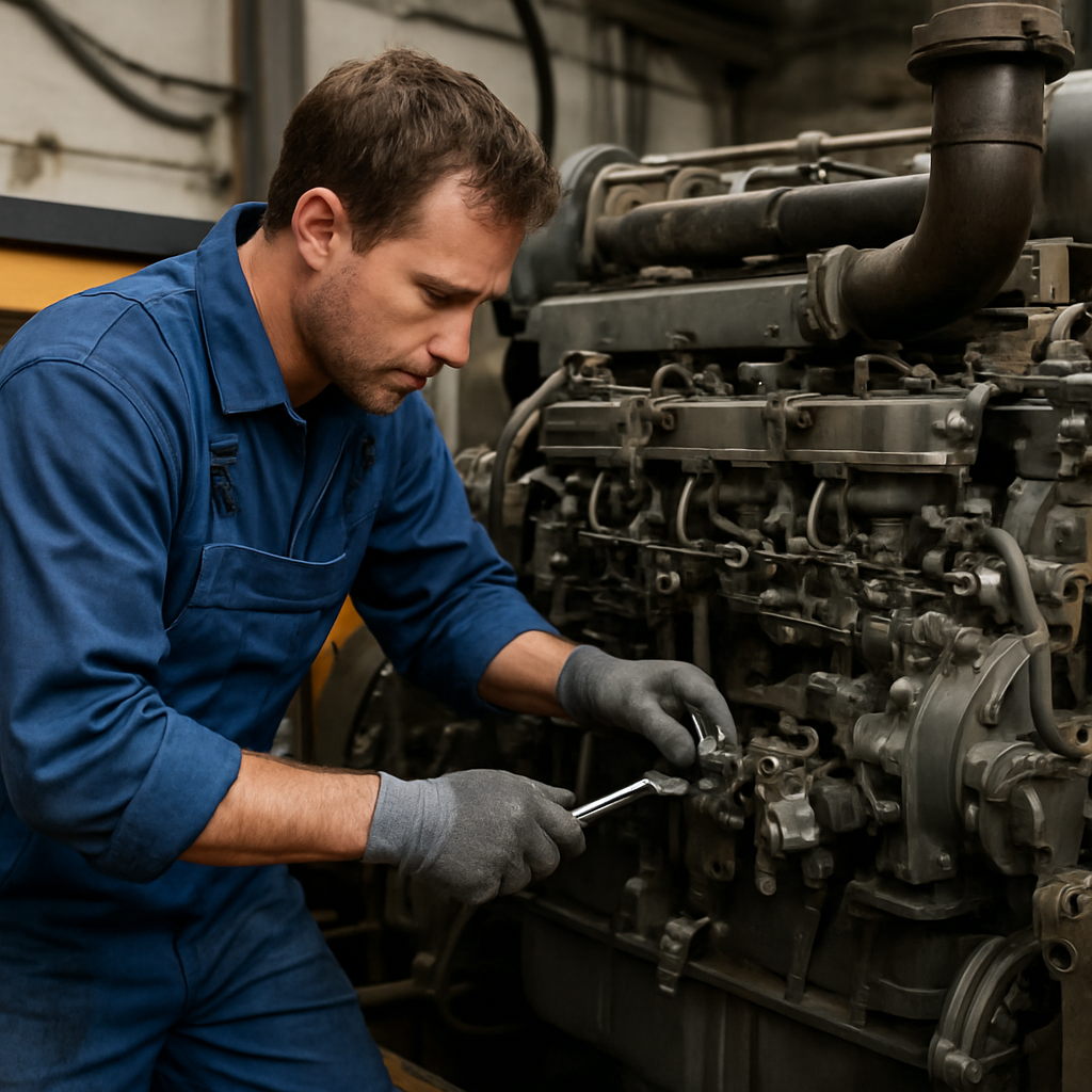 Certified generator repair technician working on a diesel generator in Gauteng